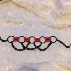Red leather and black chain choker